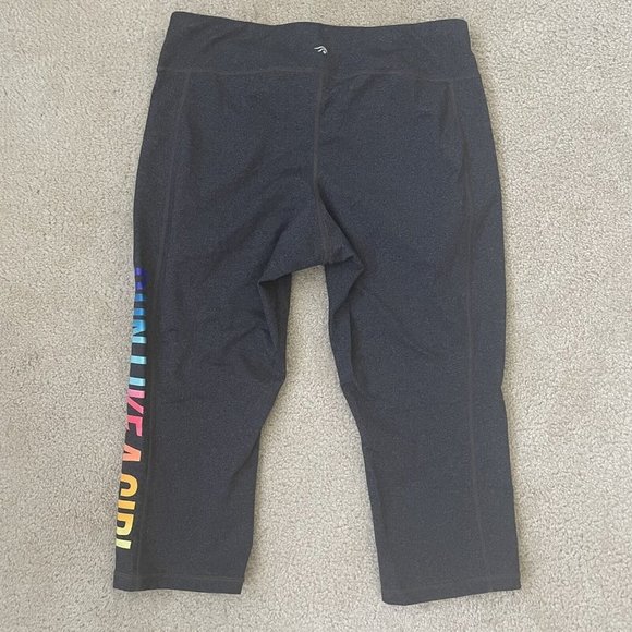 Ideology Crop Leggings Womens XL Run Like A Girl Colorful Capri Yoga Pants Grey - Picture 9 of 11